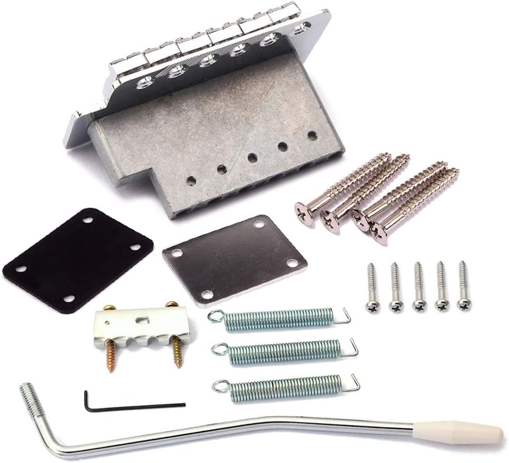 Vintage ST Guitar Tremolo Bridge, 52.5mm 6-Screw Assembly with 36mm Steel Block for Fender Squier/Mexico Strat Stratocaster, Chrome
