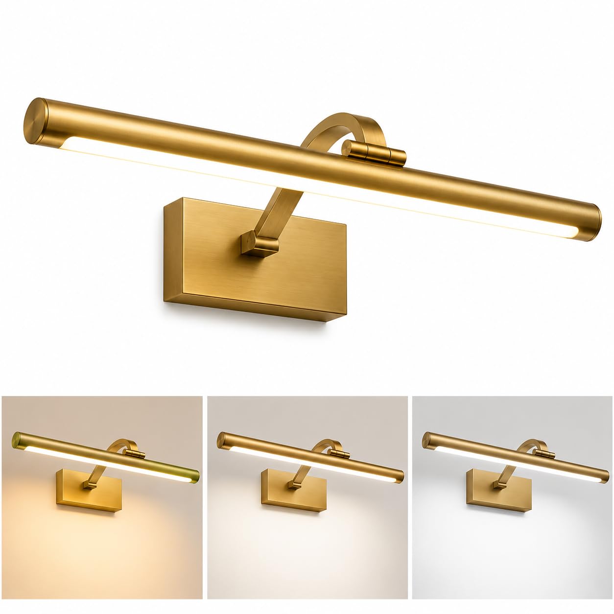 Picture Light for Wall, Brass Hardwired LED Gallery Light, 3 Color Temperature Adjustable Art Light for Paintings Photos Vanity Mirror (50cm)