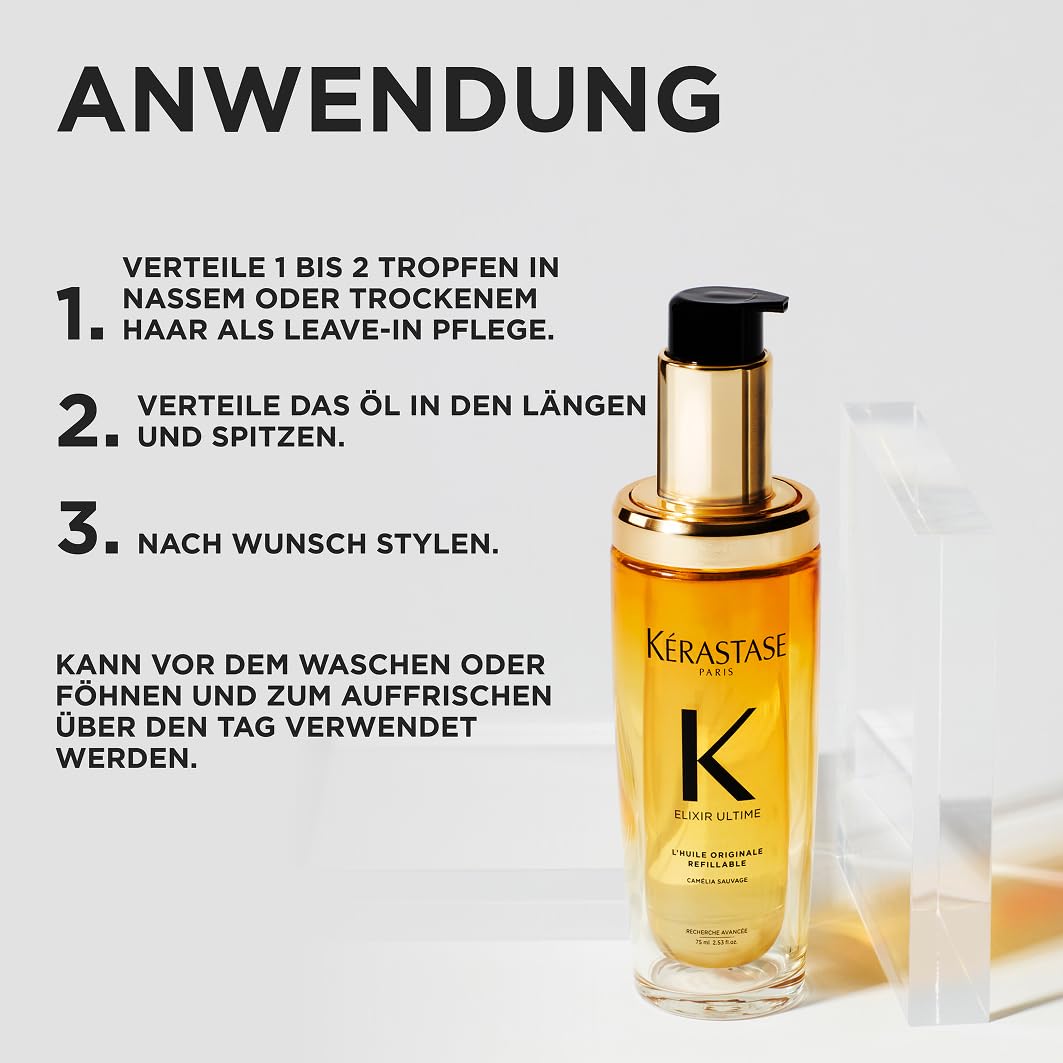 Kérastase Haaröl für trockenes Haar, Pflegend und nährend für mehr Glanz, Hitzeschutz und Anti-Frizz, Nachfüllpackung, Huile Originale Elixir Ultime