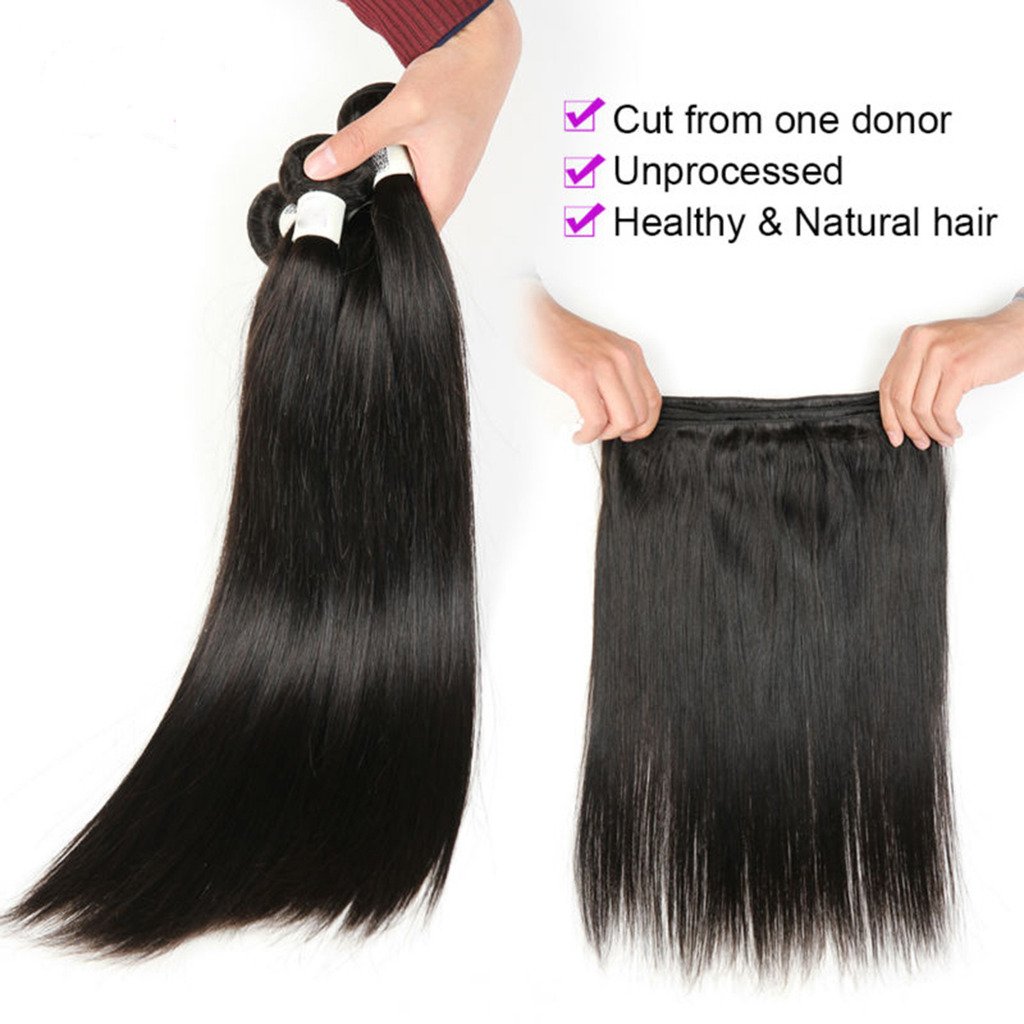 Lot de 3 mèches et 1 trame de cheveux raides vierges péruviens 8A+