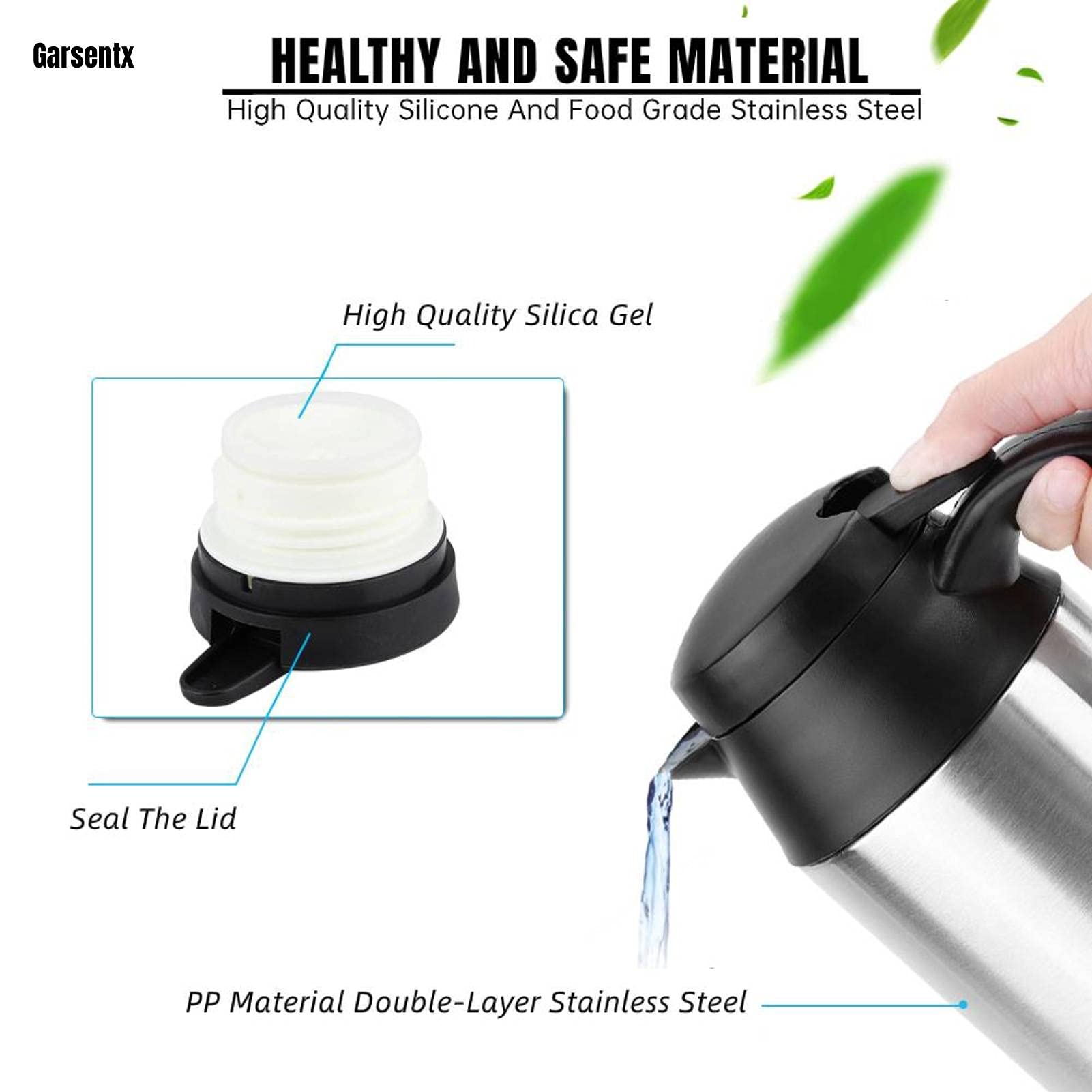 Caldera de viaje, 750ml 12V acero inoxidable portátil caldera de coche eléctrico, taza de café del coche con el encendedor de cigarrillos Cargador caldera eléctrica taza de agua caliente para el agua
