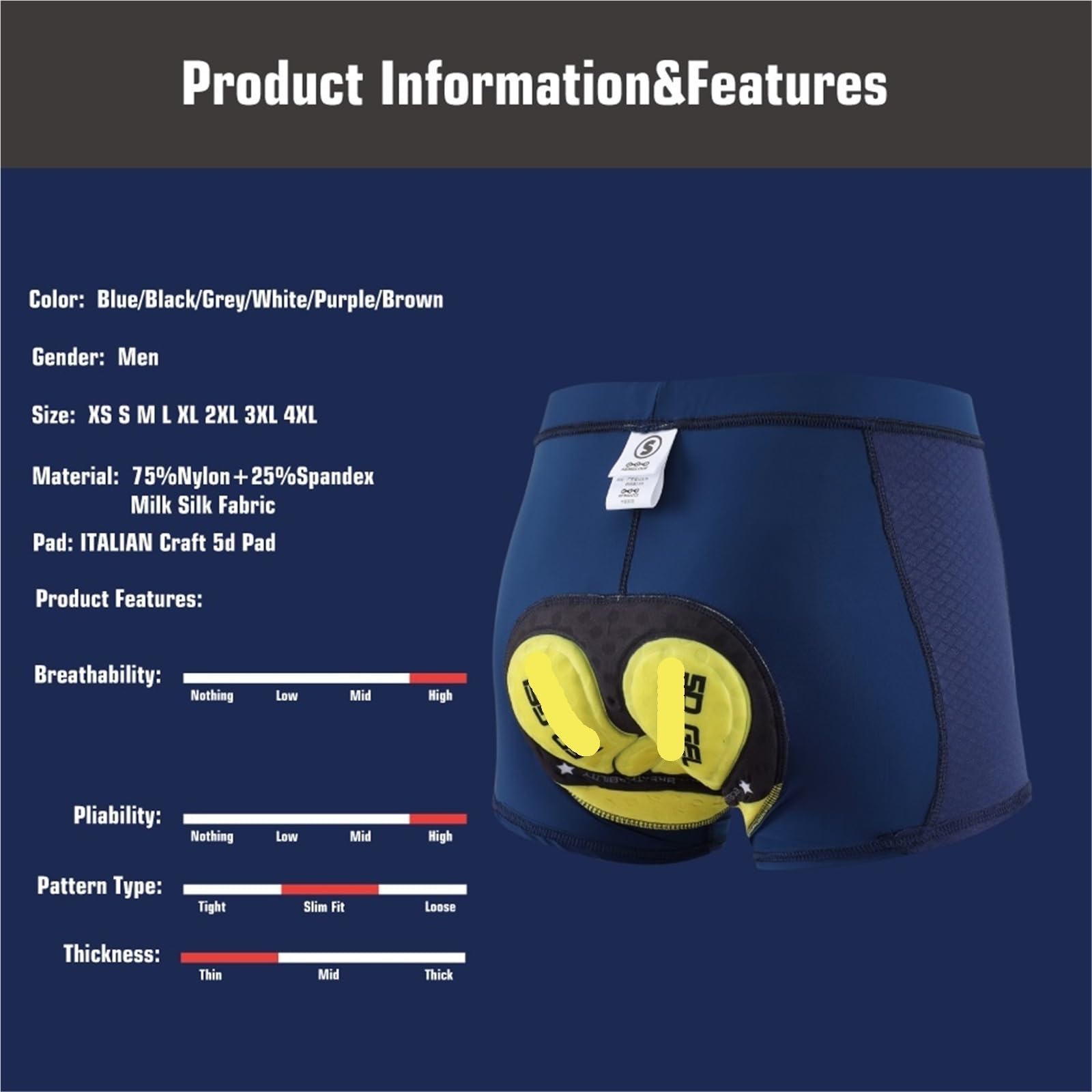 Pantaloncini da Ciclismo 2PCS Cycling Underwear Men 5D Gel Padded Shockproof Bike Shorts Cycling Shots Bicycle Underpant Cycling Shorts Men per Bici E Moto(Grey,L)
