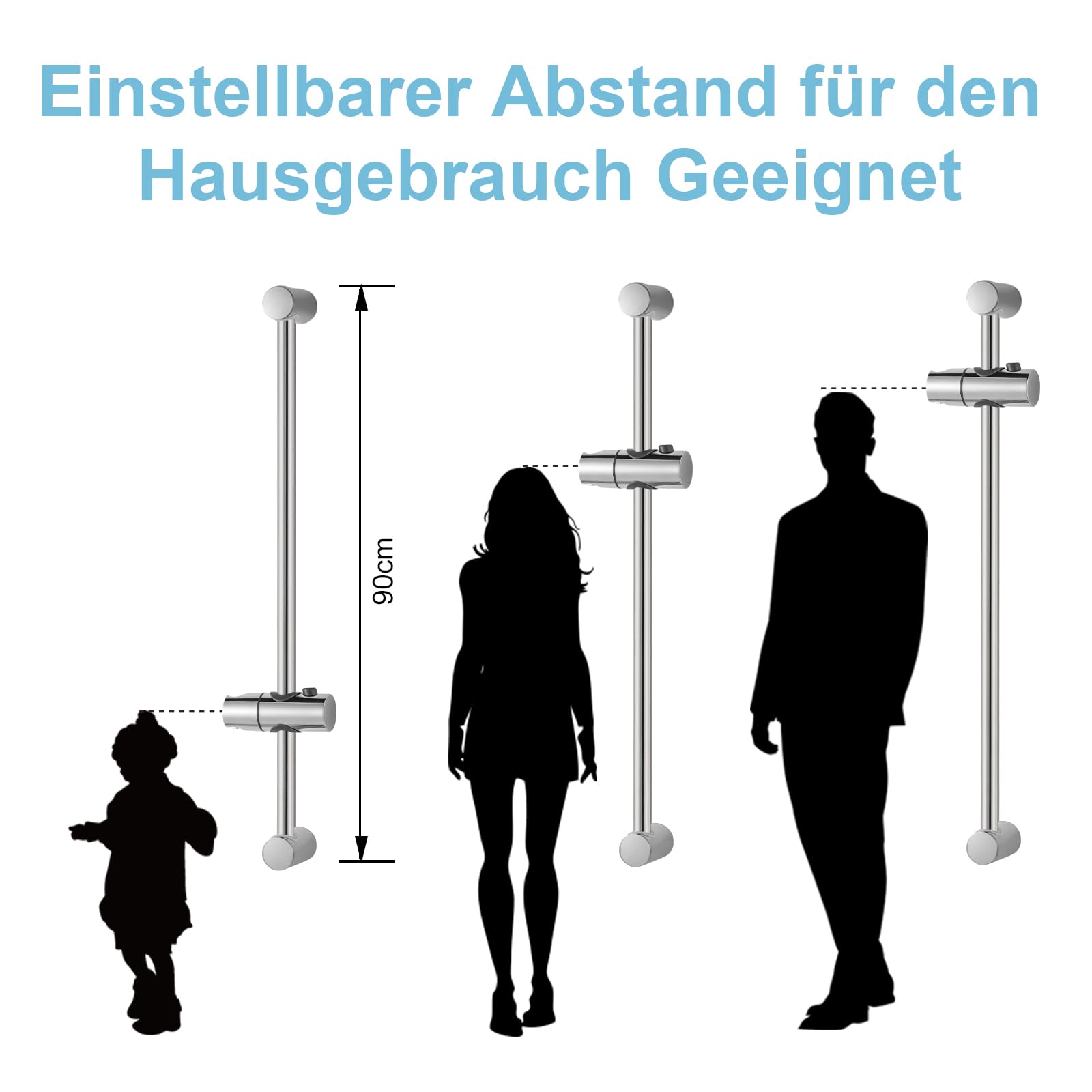 OFFO Duschset Duschstange Brausestange 90cm,Wandmontierte Duschstange mit Duschbrausehalterung, Verstellbarer Abstand, Anpassung an vorhandene Bohrlöcher, Chrom
