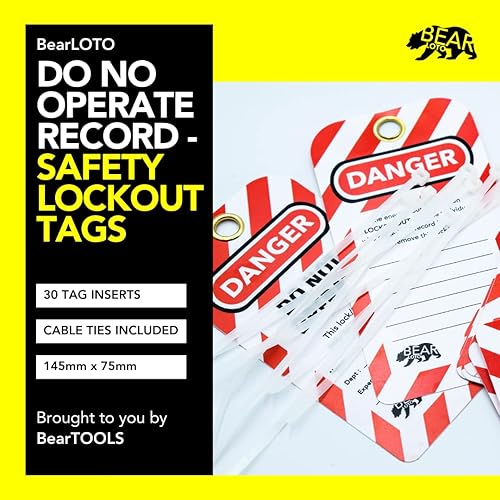 Miniatura 4 de BearLOTO Etiquetas de bloqueo | Laminadas y resistentes a la intemperie | Paquete de 30 etiquetas de peligro rojo "No operar" | Para equipos fuera