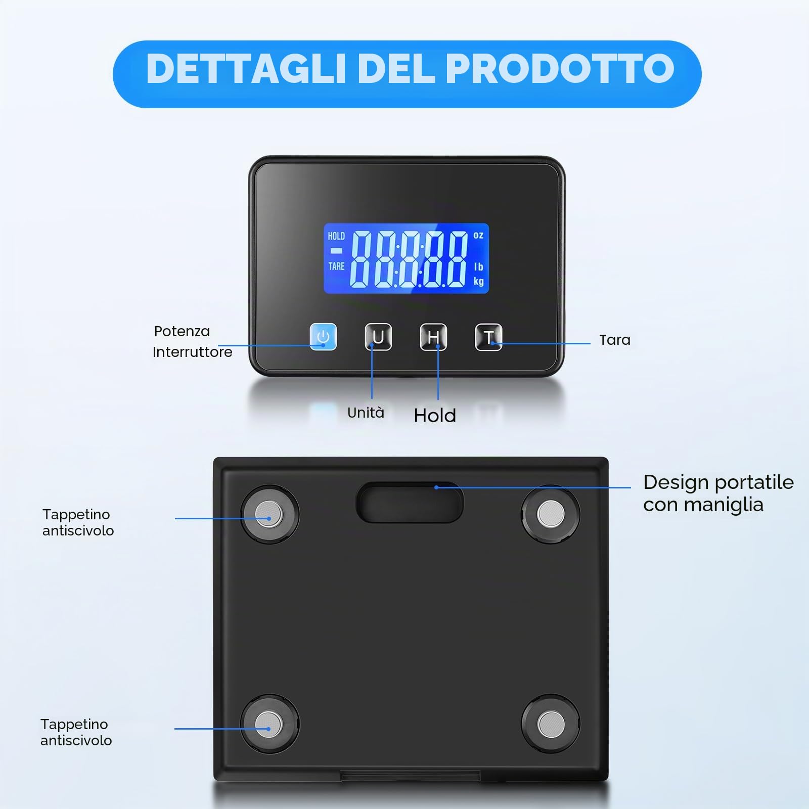 Bilancia Pesa Pacchi 300kg Digitale, Bilancia Postale con Funzione Hold/Tare, Schermo LCD Separato, Piattaforma Grande, Alimentazione a Batteria e USB, Ideale per Piccole Imprese e Pacchi