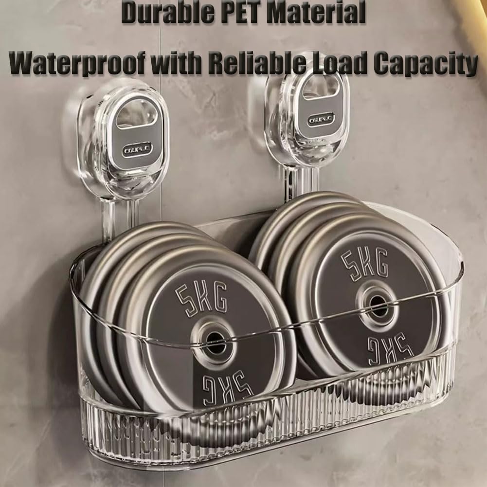 No-Drill Bathroom Suction Storage Box Large Capacity & Strong Load-Bearing, 2026 New Bathroom Shelf No Drill with Suction Cups, Removable No Drills Shower Caddy for Kitchen & Bathrooms (Transparent*2)