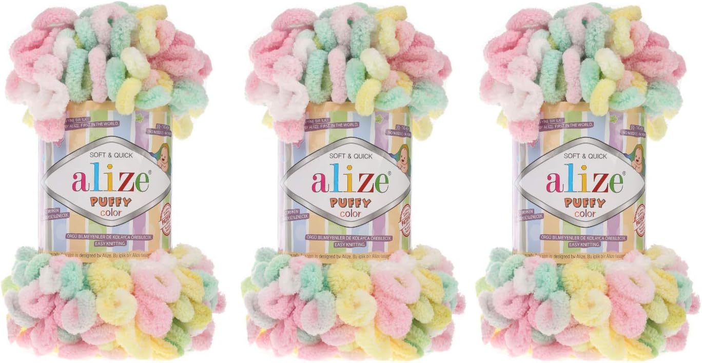 Alize Puffy Color Baby Blanket - Big Loop Lot of 3 - 300gr, 30yds - 100% Micropolyester Soft Yarn - Super Chunky Bulky Worested Yarn