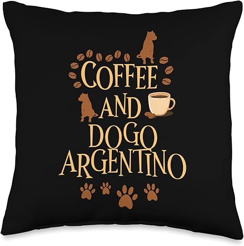 Sayings coffee and Dogo Argentino Coffee and Dogo Argentino Dog Owner - Almohada de 16 x 16 pulgadas, multicolor