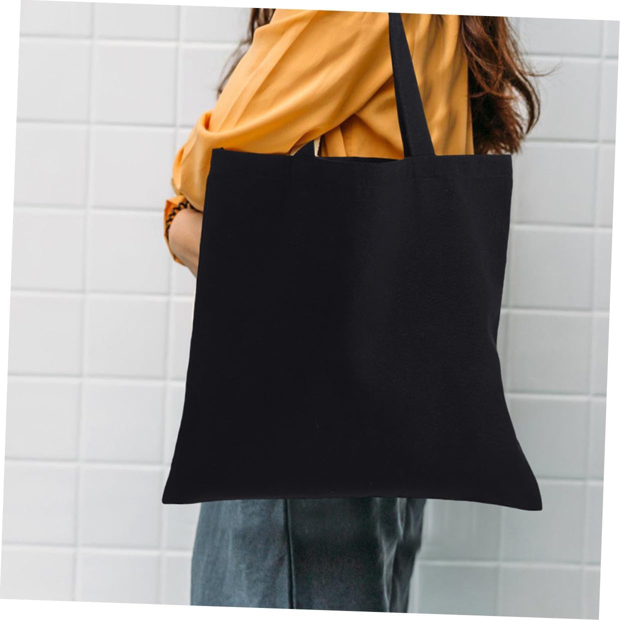 10pcs Black Canvas Tote Bags 40x35cm Reusable Grocery Shopping Bags with Handles Blank Sublimation Heat Transfer Design Large Capacity Multipurpose Storage