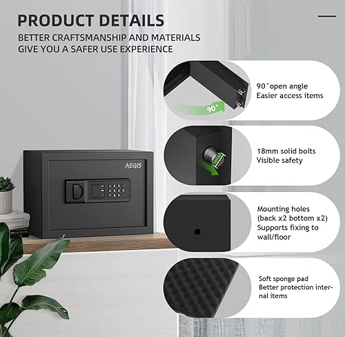 Miniatura 5 de AEGIS Caja de seguridad electrónica de 0.8 pies cúbicos  Caja fuerte de seguridad con teclado digital para el hogar y la oficina, caja fuerte de