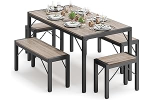 Gizoon 6-Person Dining Room Furniture Set with Rustic Wood Table & Sturdy Metal Frame