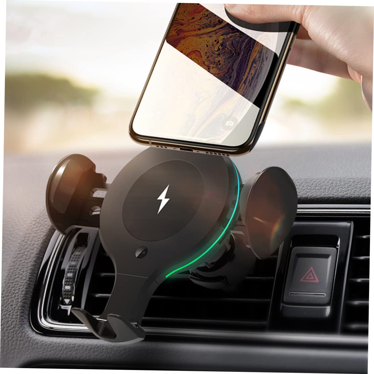 OSALADI Caricatore per Macchina Wireless 10w Supporto Telescopico per Telefono Nero in Abs e Pom, Porta Telefono Caricatore per Auto per Cruscotto e Bocchette D'aria
