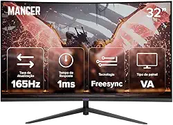 Monitor Gamer Mancer Valak UZ32S | 32 Pol | VA | Curvo | FHD | 1ms | 165Hz | FreeSync | HDMI/DP, MCR-VKUZS32-PL01
