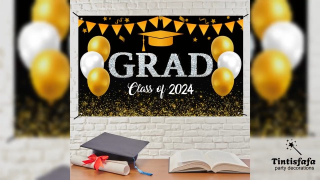 Big Degree Energy Banner – Abschluss-Partydekoration 2024, Bachelor/Master/PhD, Gold & Rot
