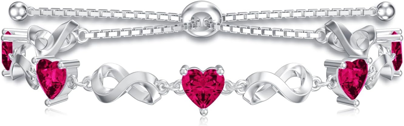Mothers Day Infinity Love Heart Birthstone Bracelet 925 Sterling Silver Birthday 12 Gemstones Adjustable Bracelets Jewelry for Women (Gift Box)