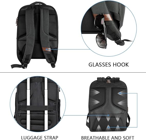KROSER Laptop Backpack Large Computer Backpack Fits up to 17.3 Inch Laptop with USB Charging Port Water-Repellent Travel Backpack Casual Daypack for Business/College/Women/Men-Charcoal Black
