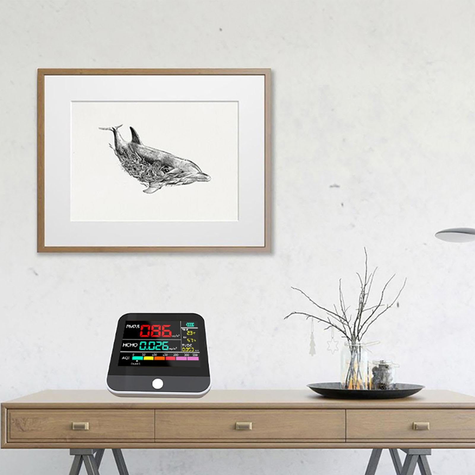 Monitor De Calidad Del Aire Interior - Detector PM2.5 TVOC HCHO De 9x9x5 | Cm, Ventilador Con Sensor De Polvo, Batería De Litio Recargable | Medidor De Contaminación Del Aire En El Aula, Oficina En Ca