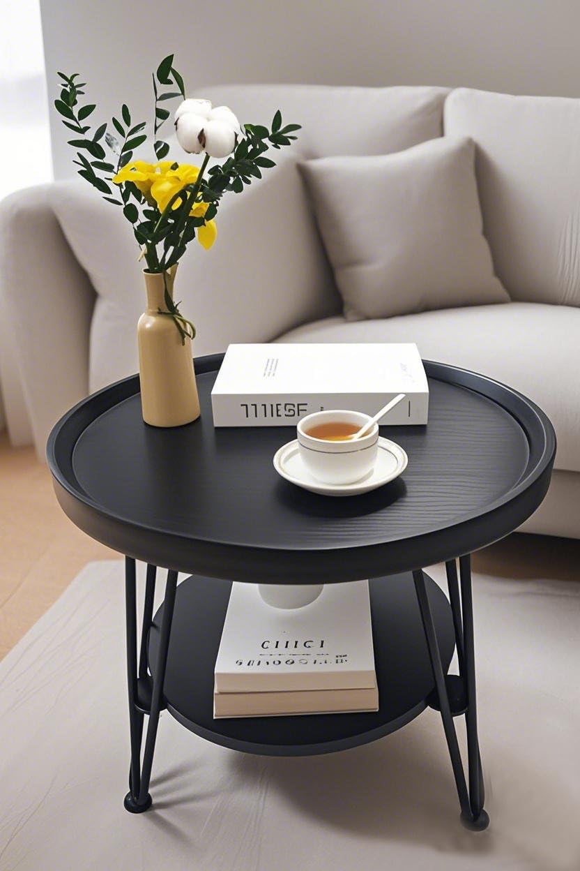 Mesa de Centro Redonda de 2 Niveles Negro, 50 x 60 cm (Ø x H)