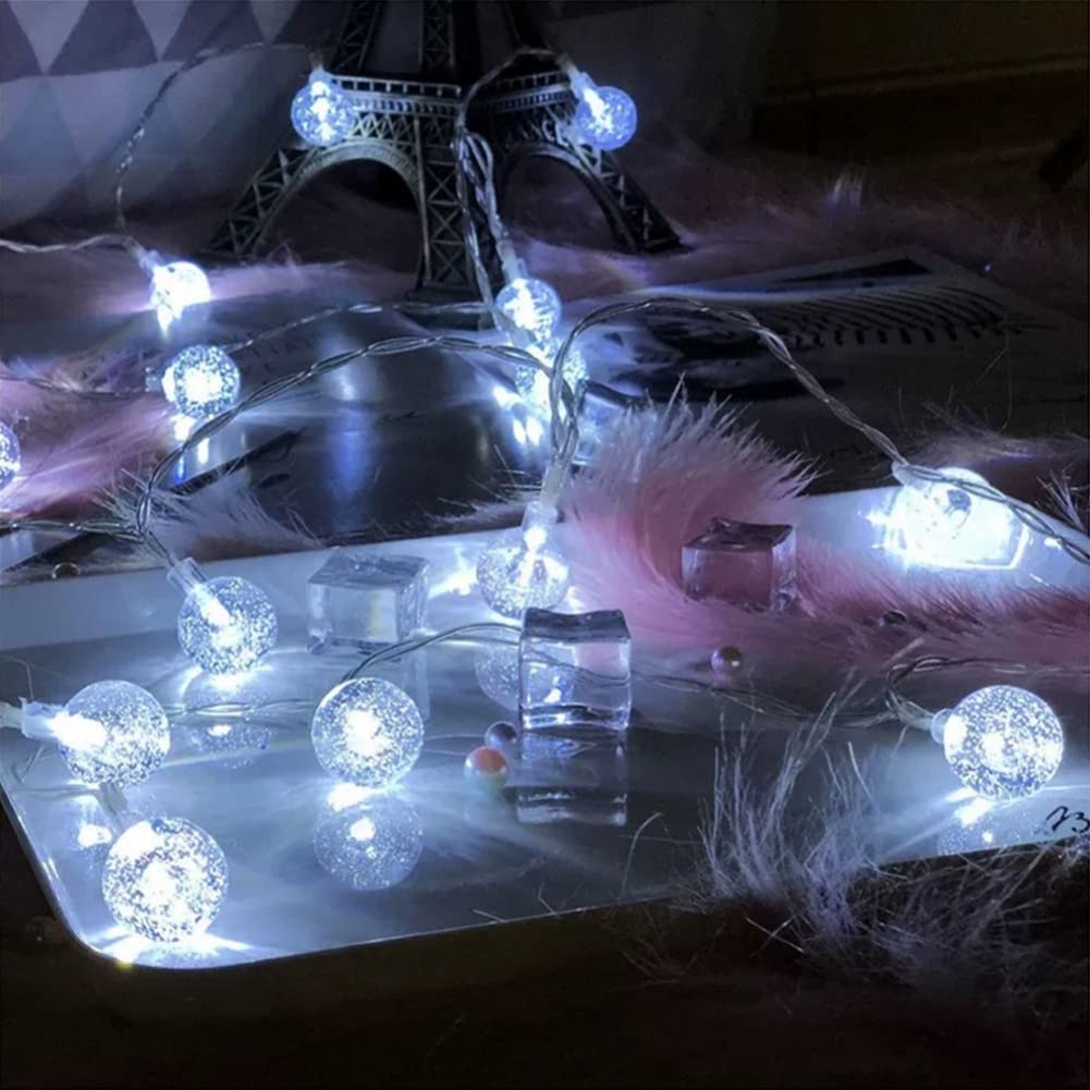 1.5M 3M 6M LED Crystal Ball Garland String Lights Flash Indoor Holiday Lamp 10/20/40 LED Fairy Lights Battery/USB Operated (white,7.5M 50LED Battery)