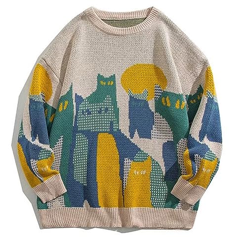 Oversized Graphic Sweater for Men Color Block Knitted Pullover Crewneck Casual Streetwear Sweaters Rib Knit Tops3