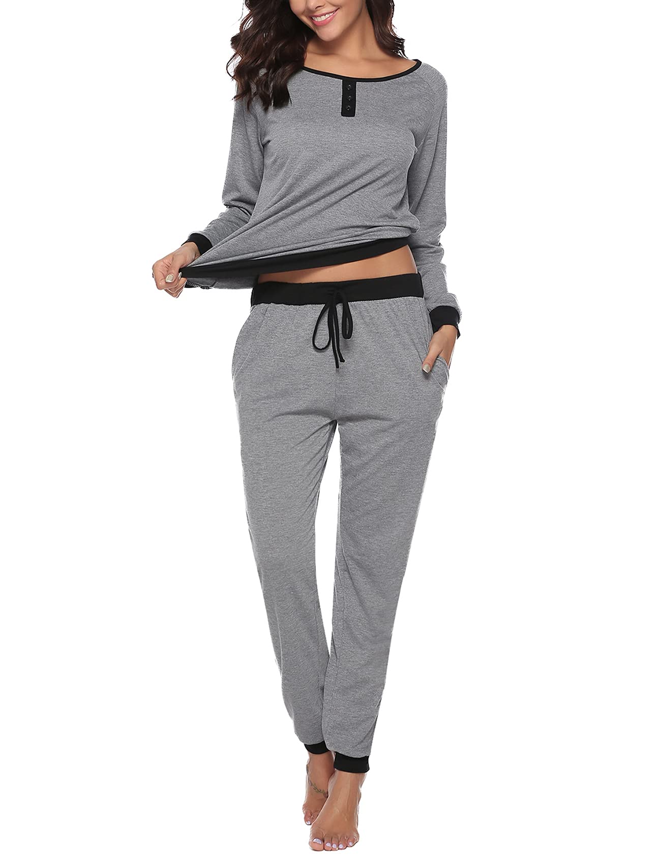 Nieery Pigiama Donna Invernale Cotone Lungo Pigiama Due Pezzi Set Pigiami Donna Leggero ed Elegante Comodo S-XXL