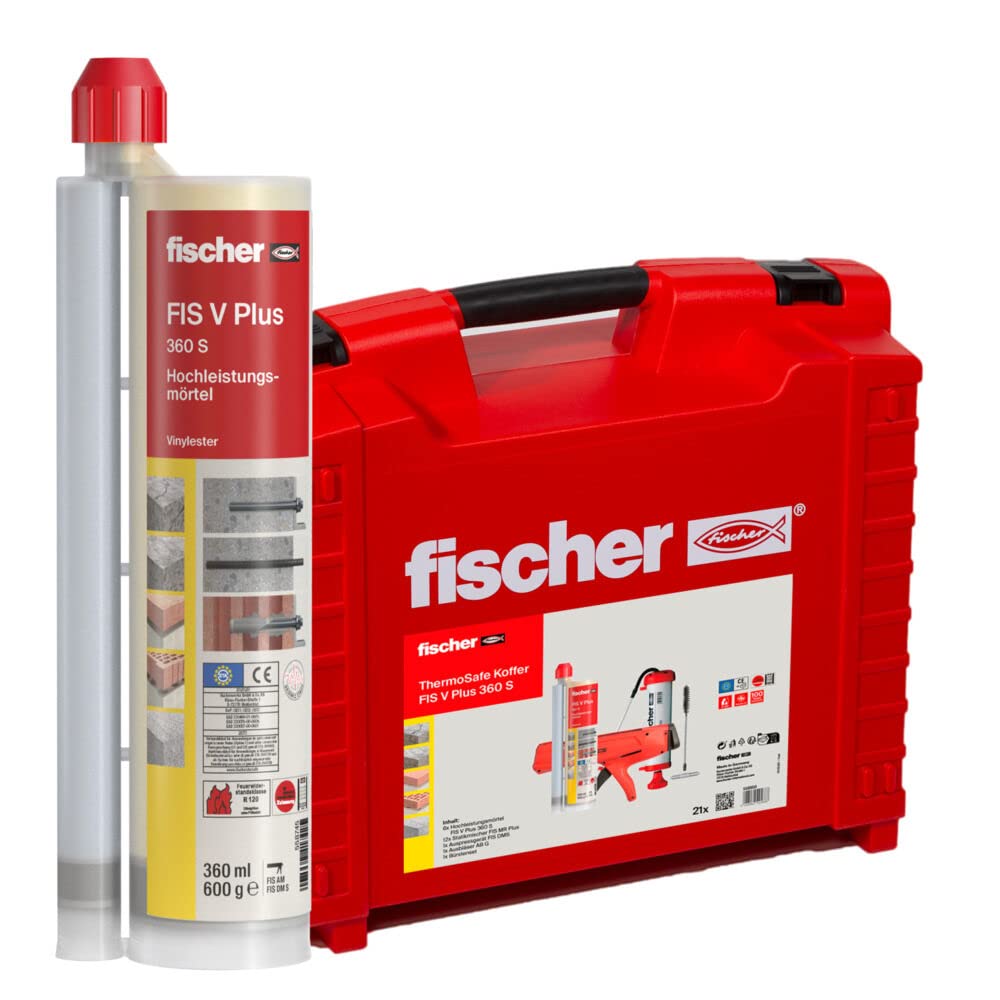 fischer Hochleistungsmörtel FIS V Plus 360 S im handlichen Thermosafekoffer, wetterfester Mörtel für den Innen- und Außenbereich und alle relevanten Baustoffe, 6 Kartuschen à 360 ml + Zubehör
