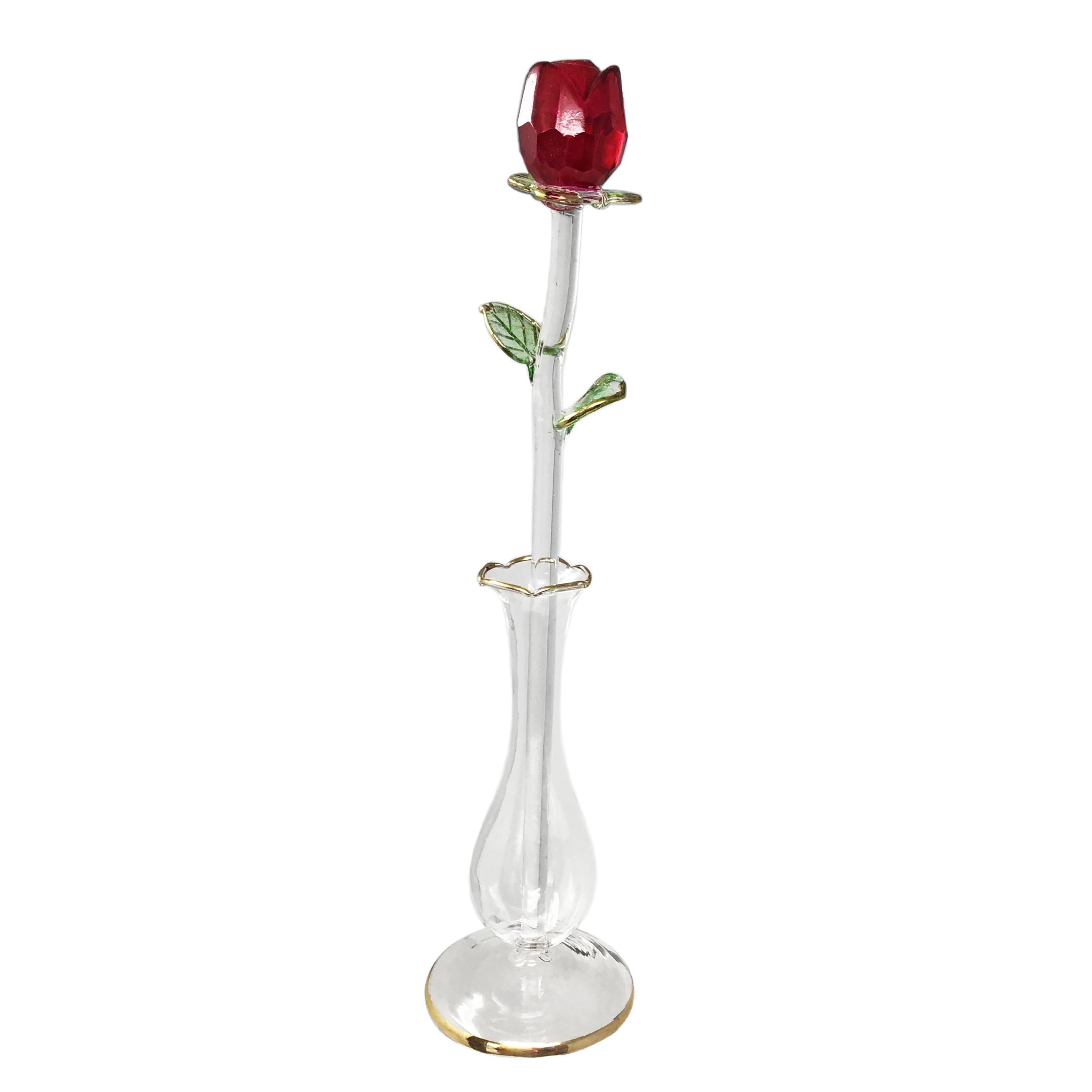 Crystal Rose Flower with Bud Vase - I Love You - Sweetheart, Wife, Girlfriend - Birthday, Mother's Day, Christmas, Anniversary, Love Gift - Rose and Vase Measures 8.5" H