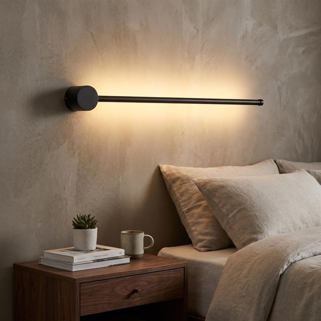 Alpinaluz Aplique da Parete LED Lineare 60 cm Nero in Alluminio con Luce Indiretta Calda 2700K 10W, Design Moderno Minimalista Giratorio 360° per Illuminazione Interna di Camera, Soggiorno e Corridoio