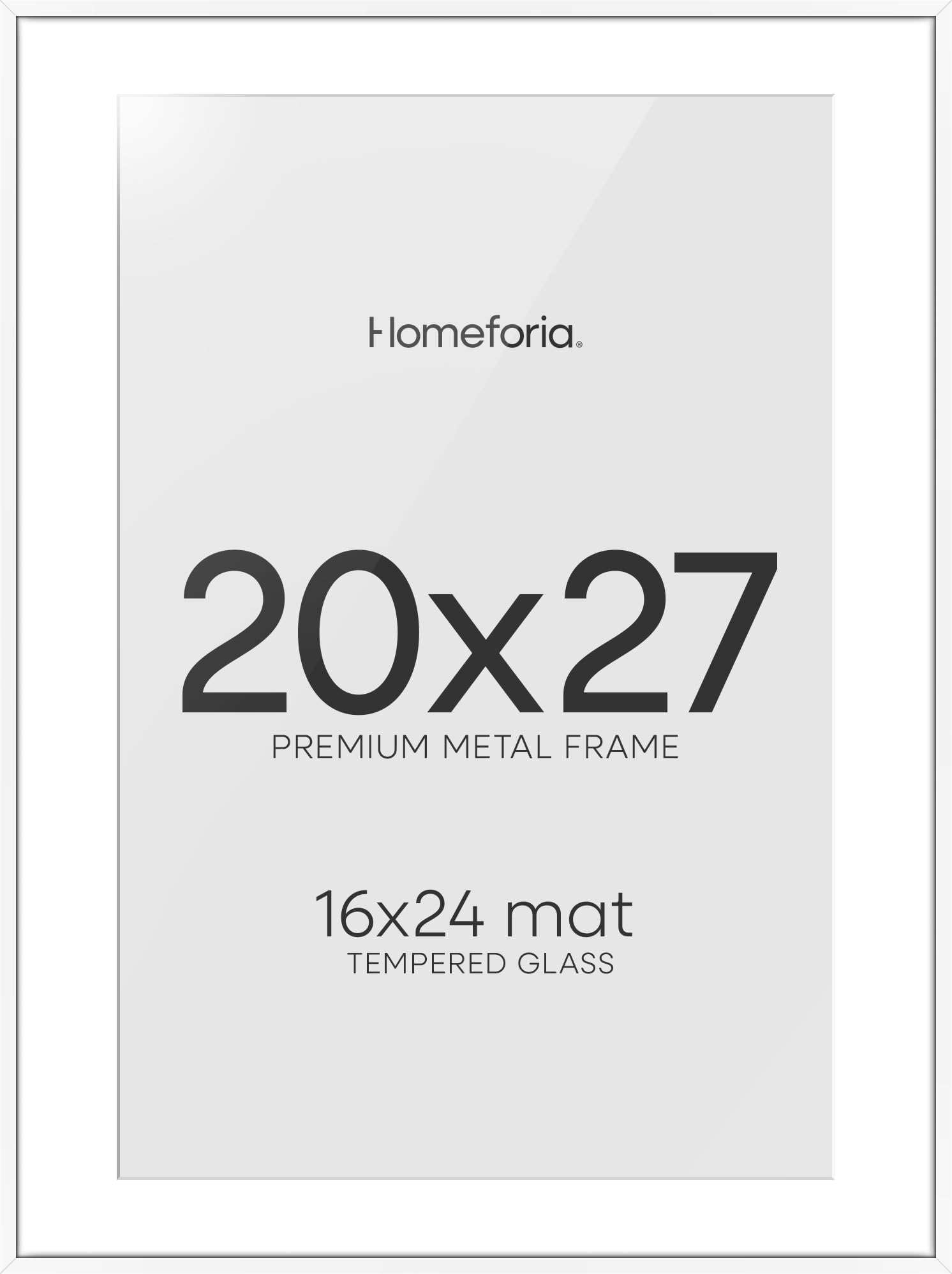 Homeforia 20x27 Picture Frame White, High End Metal 20x27 Poster Frames with Mat 16x24 Photo, 20 x 27 White Frame Matted to 16 by 24 Print, 27by20 Thin Hanging Frames, Tempered Glass, Wall Kit, Set of 2