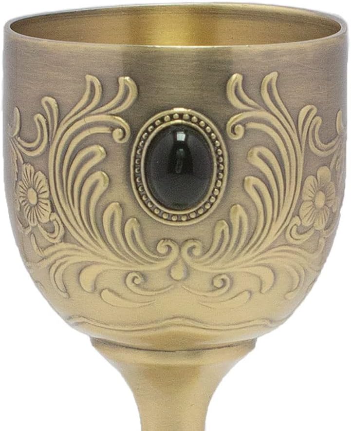 Chalice Goblet Inlaid Gemstones Brass Embossed Engraving Liqueur Cup Pimp Cup Small Size1.7oz (Gemstone)