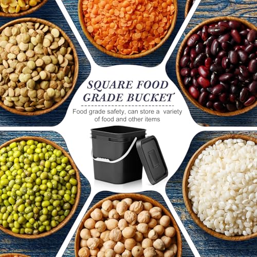 Image of Mumufy 3 Pcs 3.5 Gallon Square Food Grade Bucket with Lid Square Bucket Pail Plastic Handles for Long Term Food Storage, Camping, Fishing, Home Organization Easy Stack and Store (Black)