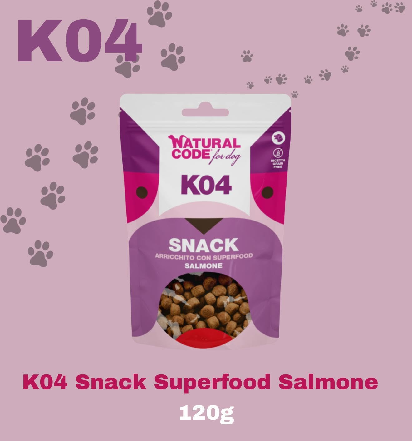 Snack pour chien naturel, collations pour chiens adultes et chiots de toutes tailles, douces friandises au saumon K04 | 3 paquets de 120 grammes chacun.