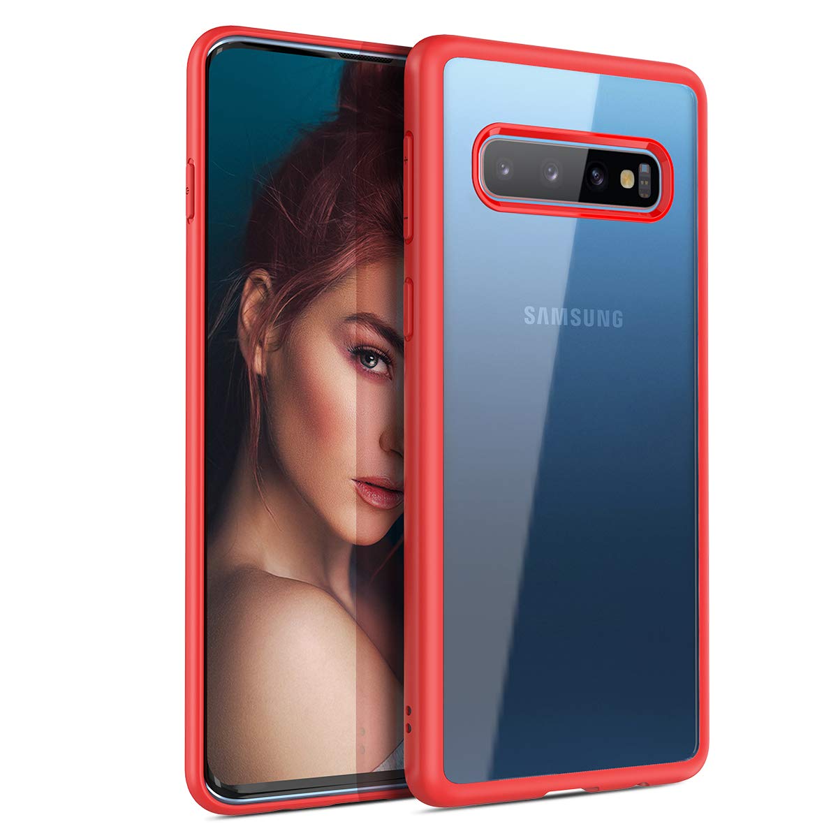 Yokata Case for Samsung Galaxy S10+ Plus Case, Clear PC Back + Soft Flexible TPU Bumper Shockproof Cover Ultra Thin Slim Protective Anti-yellow Scratch Resistant Phone Case Shell - Red
