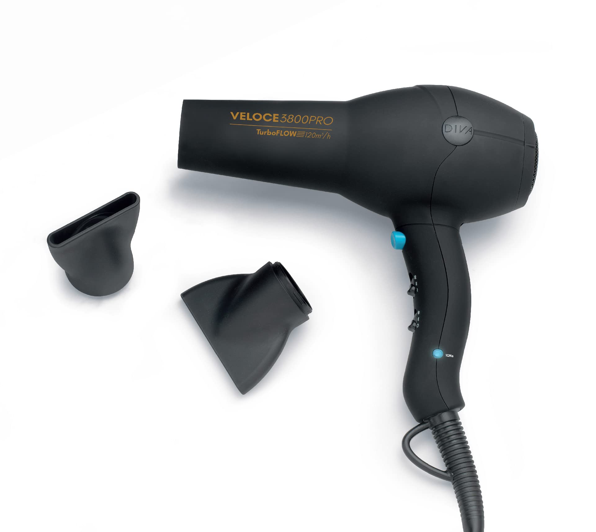 Diva Pro Styling Veloce 3800 Sèche-Cheveux Professionnel avec Conditionnement Ionique 2200 W Noire