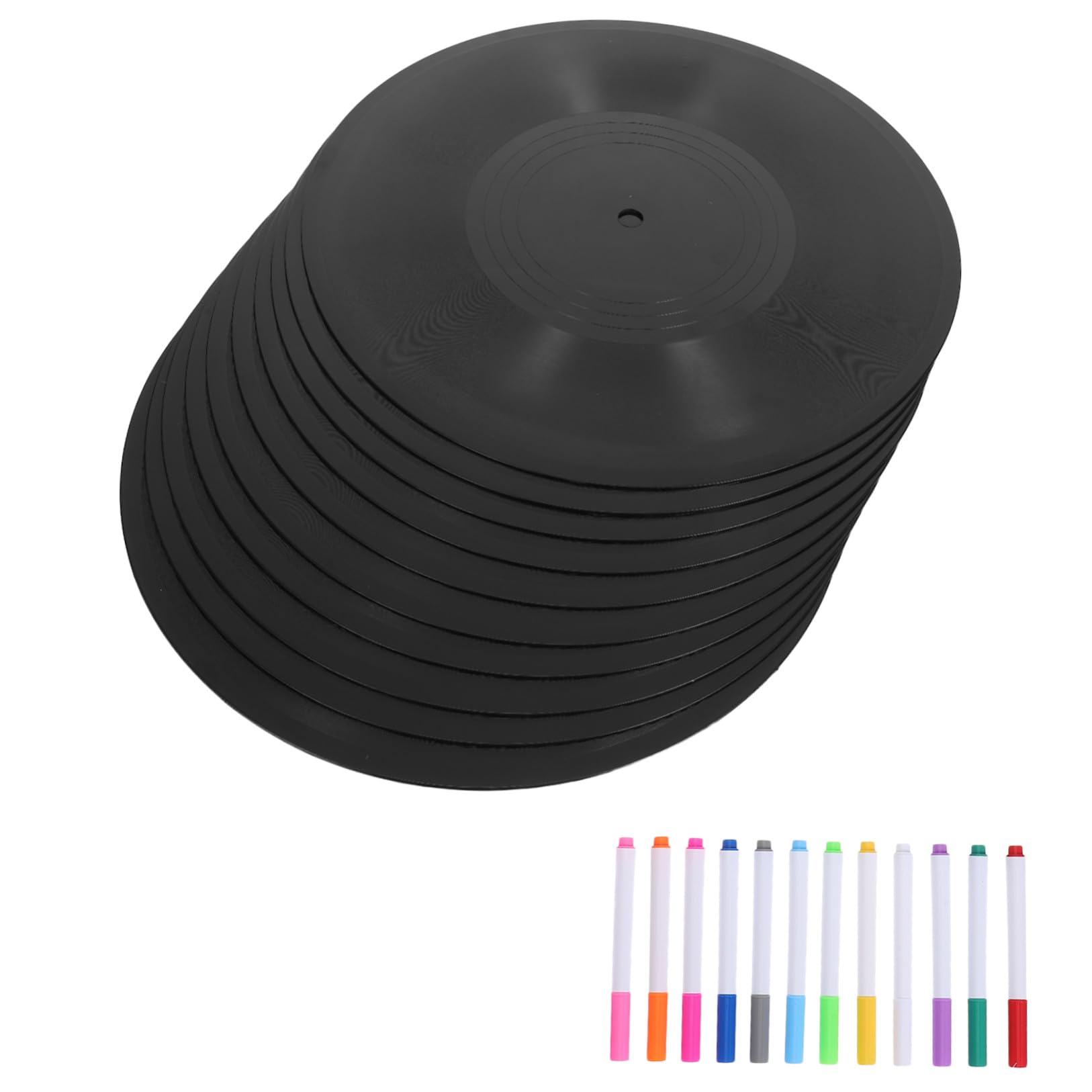 NUOBESTY Decorazione Vintage Nera in Plastica per Feste con Dischi in Vinile da Muro e Set di Pennarelli per Uso Versatile e Centrotavola Creativo