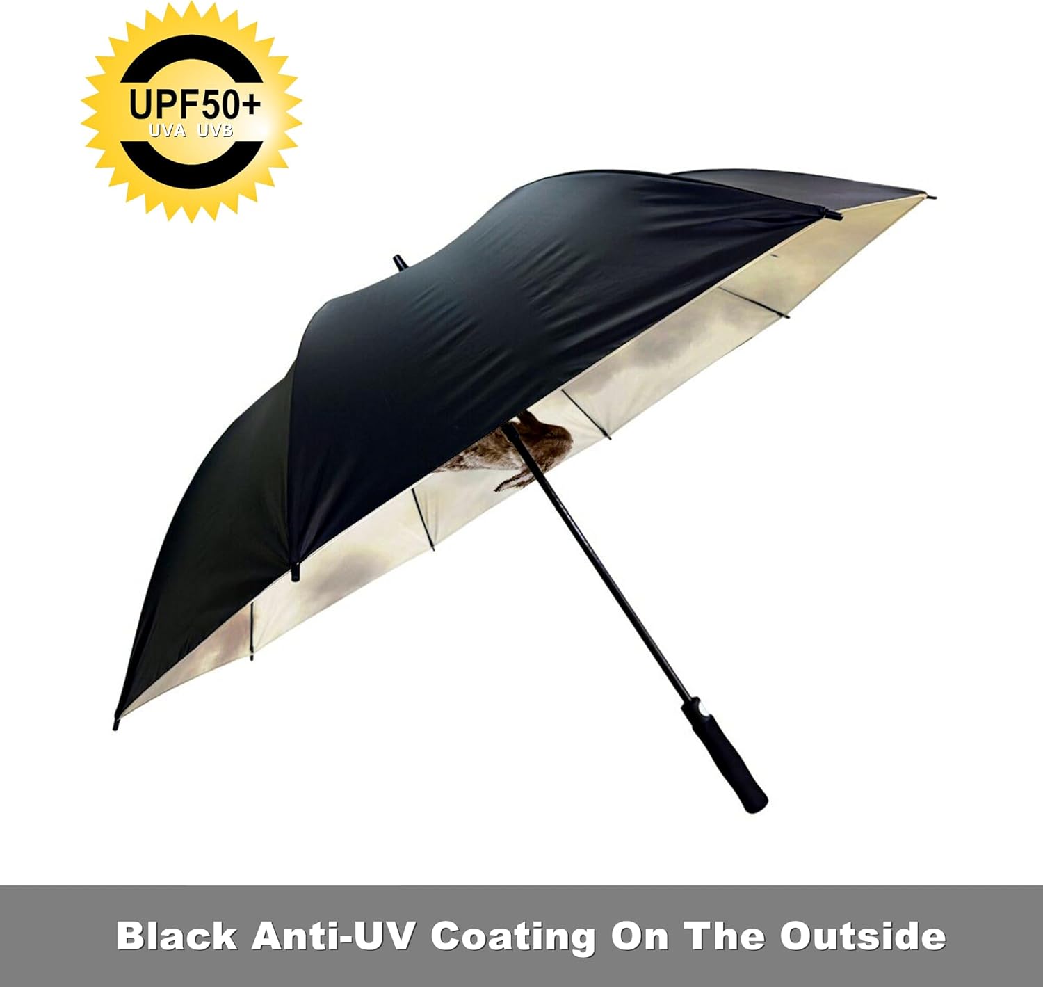 Custom UV Golf Umbrella with Brand Logo Picture or Design, Personalized 55 Inch Windproof Large Automatic Golf Push Cart Umbrella for Men Women Rain Sun or Gifting