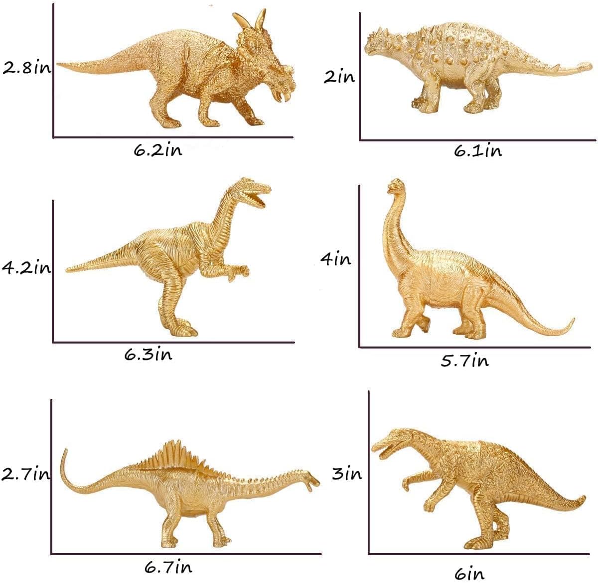BOLZRA Metallic Gold Plastic Dinosaurs Figurine Toys, 12PCS Golden Dinosaur Figures for Boys Girls, Baby Shower, Bridal Shower Decorations, Kids Dino Themed Birthday Party Supplies Cake Topper
