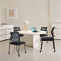Vista 2 de CLATINA Silla apilable de oficina y sala de espera sin brazos con ruedas, sillas apilables de malla para recepción de invitados con respaldo malla +