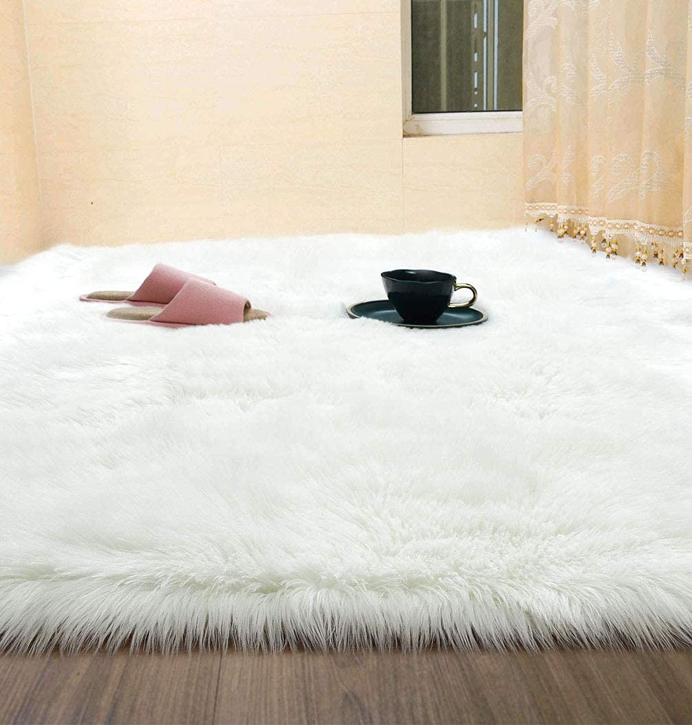 Dywan włochaty, wełniany antypoślizgowy miękki puszysty dywan podłogowy pluszowe wygodne puszyste dywaniki do salonu sypialnia przedszkole (White 3.3x6 feet (100x180 cm))