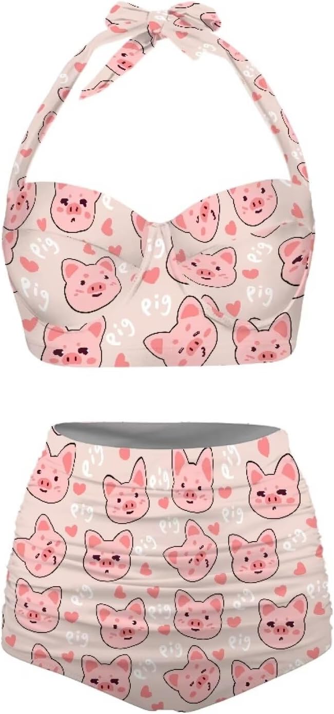 Suobstales Women Swimsuit 2 Pieces Bikini Sets with Halter Push Up Bikini Top and High Waisted Wrap Bottoms Bathing Suit