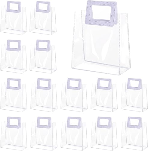 Miniatura 7 de Paquete de 15 bolsas de regalo transparentes con asas blancas, bolsas de plástico transparentes de PVC para envolver regalos, bolsas de compras