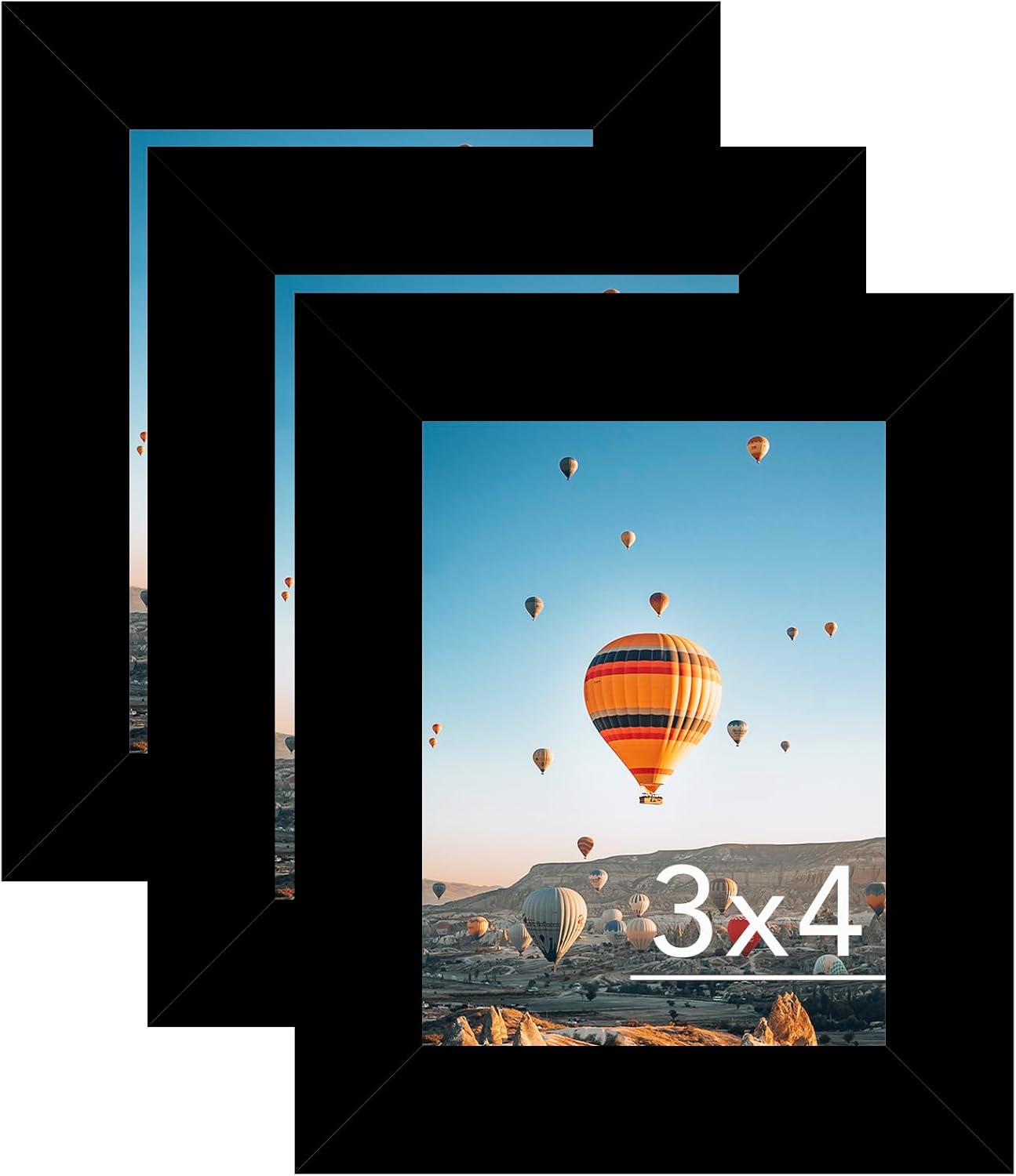 3 pcs 3x4 Picture Frame Set of 3 for Tabletop or Wall, 3 x 4 Wall Gallery Poster Photo Frame with Shatter Resistant Plexiglass, 3 Pack, Black Black 3x4 inch