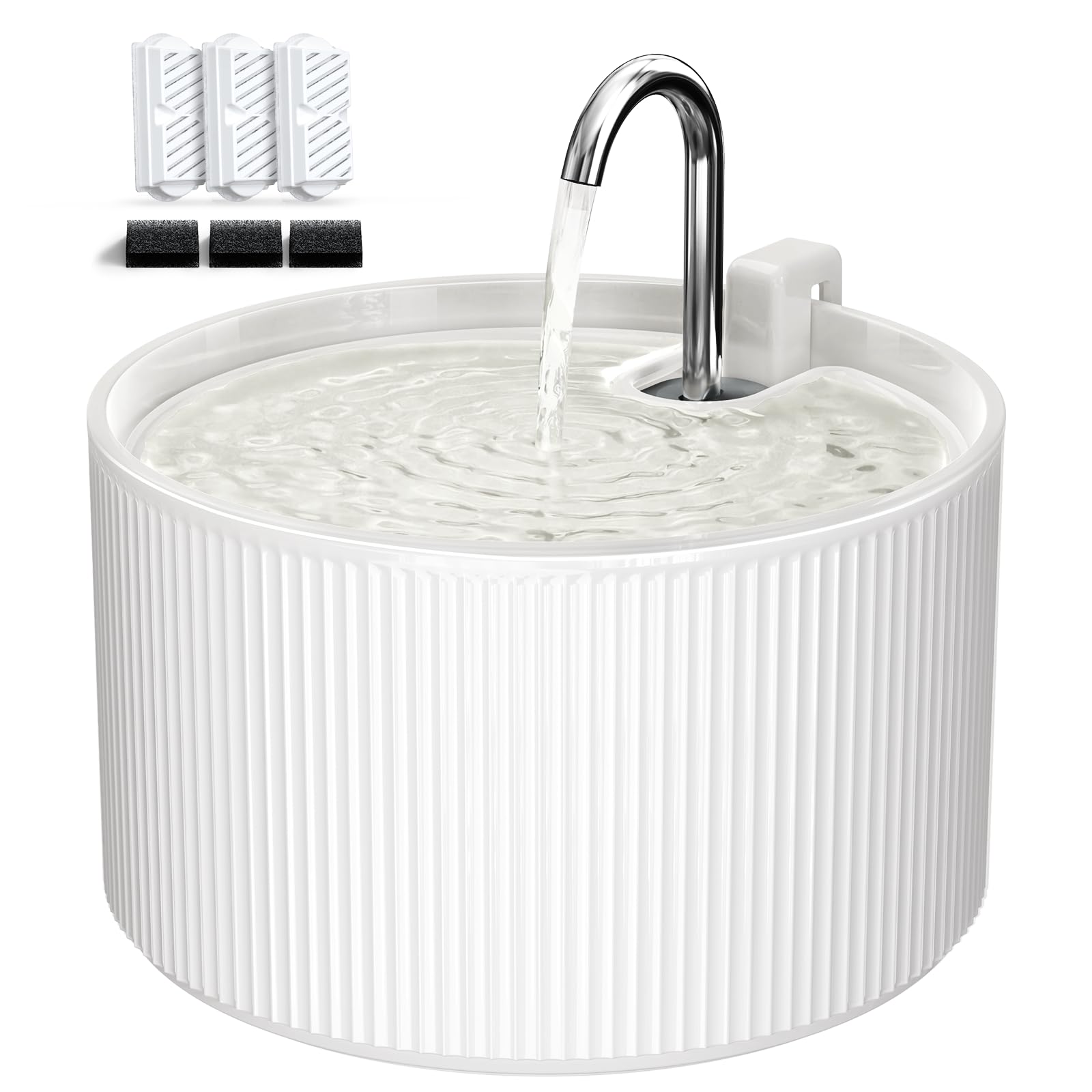 Ceramic Cat Water Fountain, 2.2L/74oz Ceramic Cat Fountains for Drinking Indoor with 3 Replacement Filters and 3 Sponges, Automatic Pet Water Dispenser with Ultra-Quiet Pump