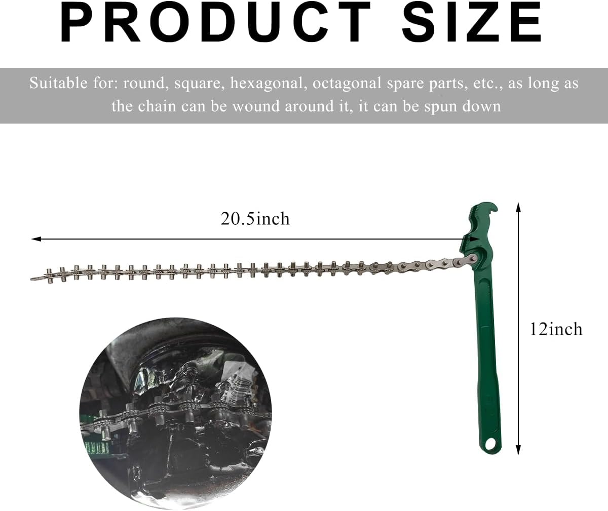 12 Inches Heavy-Duty Ratcheting Chain Wrench, Adjustable Oil Filter Chain Wrench Pipe Fitting Tool, Reversible Chain Spanner Multi-Purpose Remover Tool for Car Truck