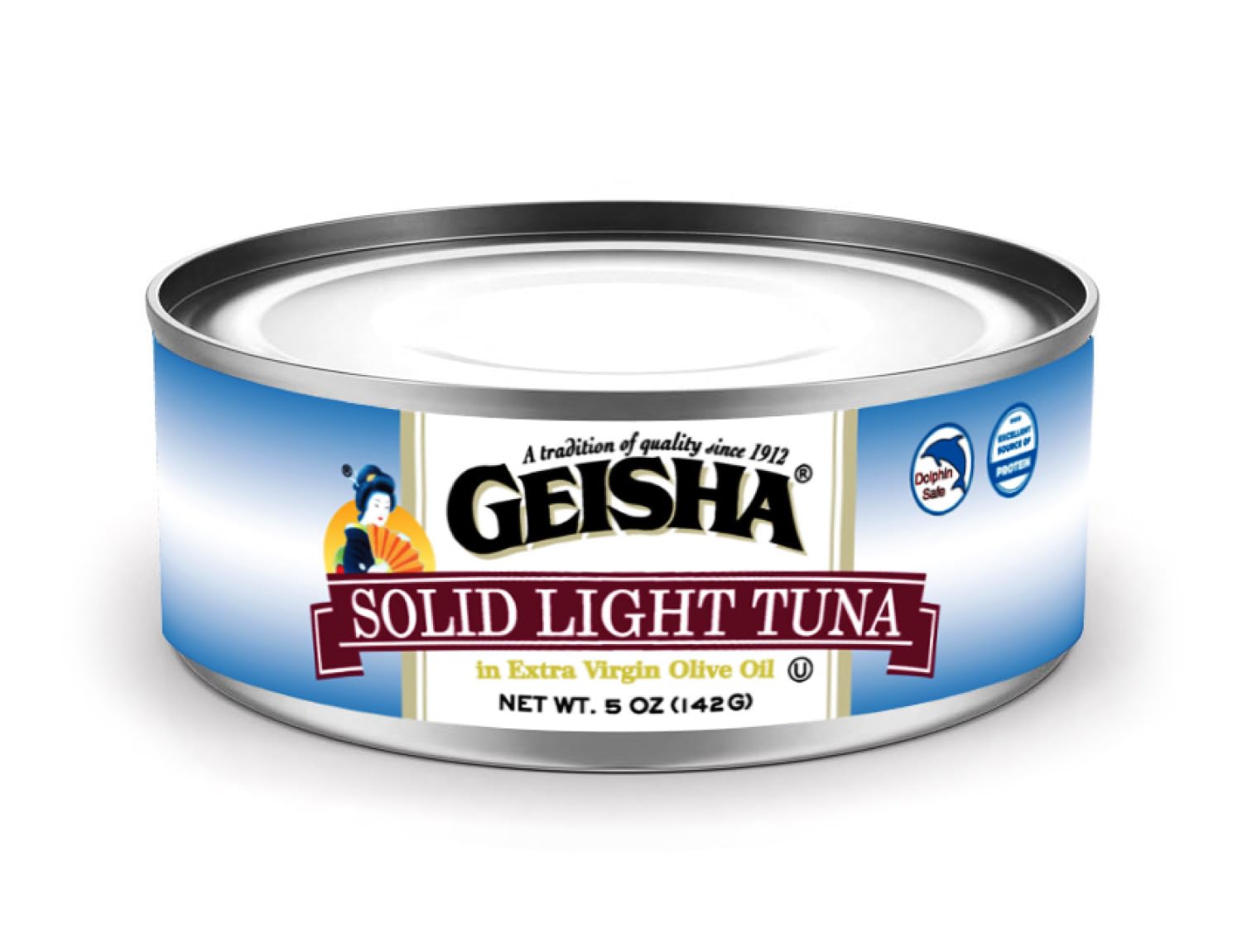 GEISHA Solid Light Tuna in Extra Virgin Olive Oil 5.00oz(Pack of 12), Tuna | Zero Trans Fat - No Sugar Added – Excellent Source of Protein(52% DV per serving) – Dolphin Safe – Extra Virgin Olive Oil