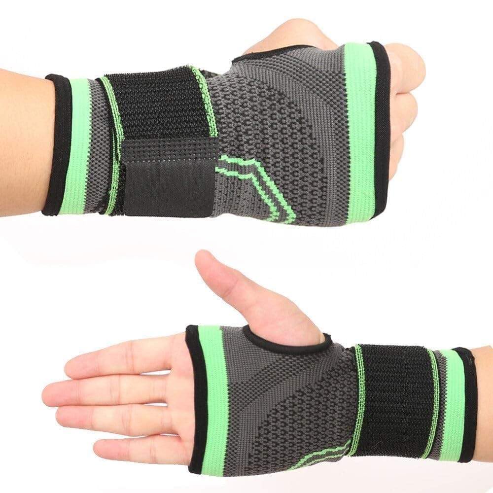 GymWar Gym Gloves Wrist Brace with Pressure Belt Sport Protection Wristband Knitting Pressurized Wrist and Palm Brace Bandage Support Pair (Free Size, Green)-image-23