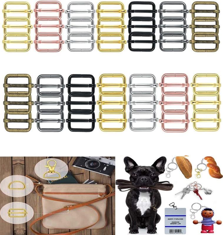 Image of DIY Crafts 1 Pc Slide Buckle, Antique Gold, Keyrings & Keychains Round Swivel Snap Hooks Key Rings Chain Jump Rings Mini Screw Metal For Lanyard, (1 Pc Slide Buckle, Antique Gold)