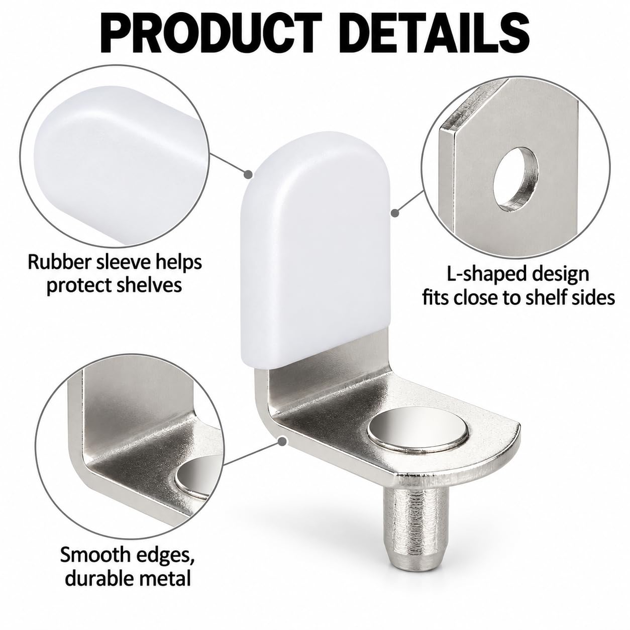 WOPPLXY 100 Pcs 5mm Shelf Pins, Shelf Support Pegs, Cabinet Shelf Pins with Rubber Sleeve, L-Shaped Adjustable Shelf Pegs for Kitchen Bookcase Cabinet Furniture Support(Silver) — Amazon image 3