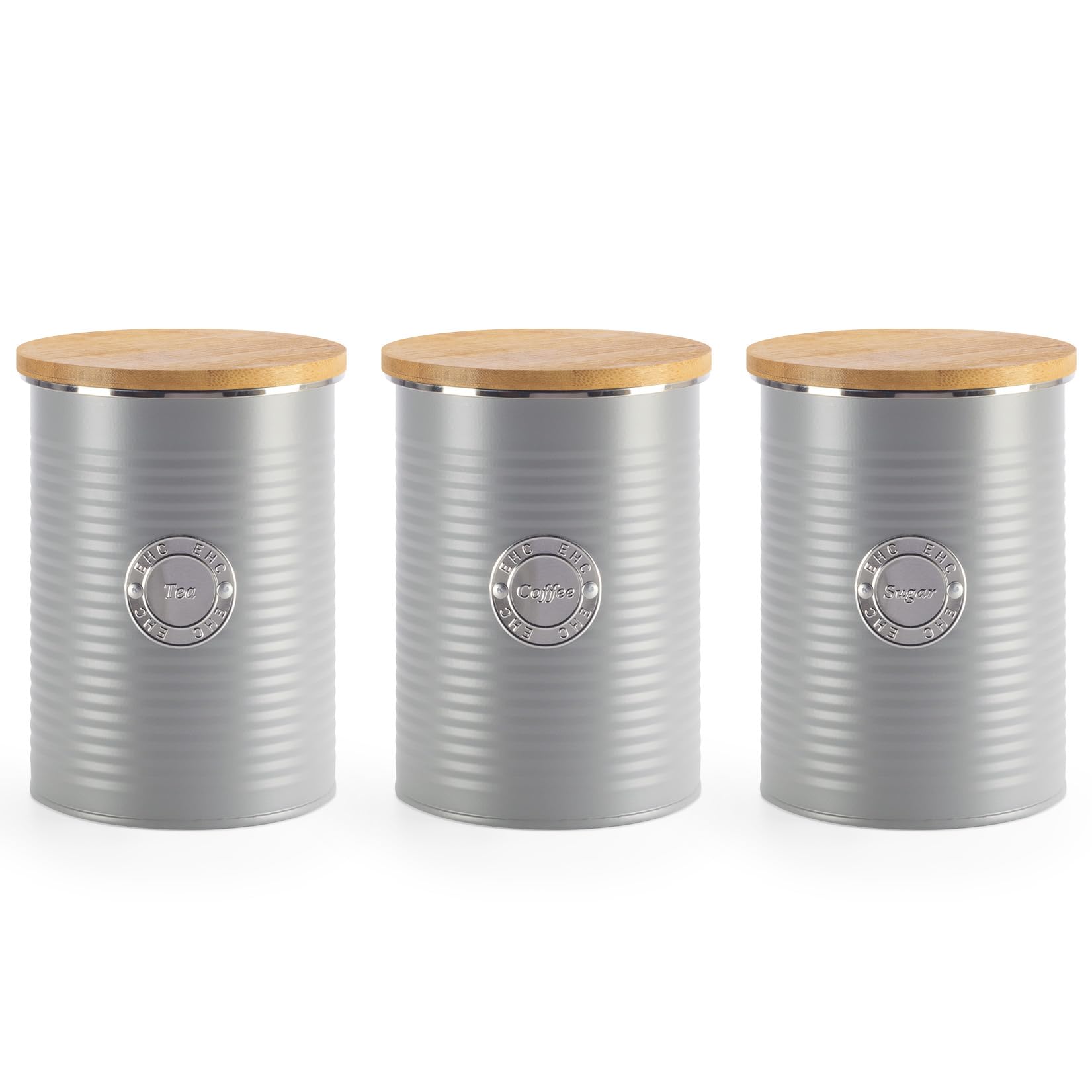 B&Q -  Tea Coffee Sugar Canisters Set Of 3Airtight Kitchen Storage Canisters Jars With Easy To Open LidGrey1 Litre