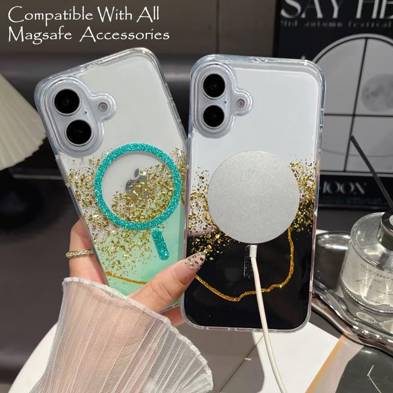 Image of mobistyle Compatible with iPhone 16 | Magentic Glitter Gradian Elegant | Camera Lens Protection Back Cover Case for Women Girls iPhone 16 (Black)